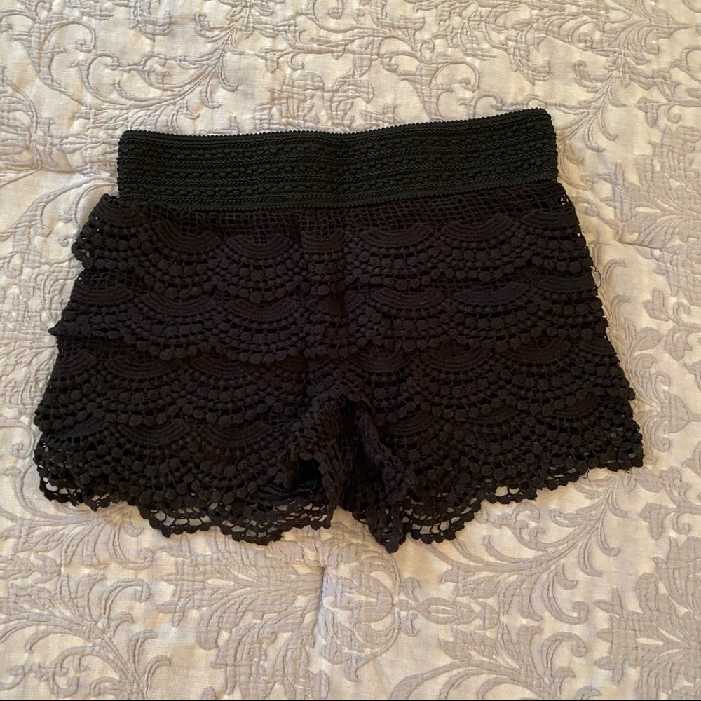 Black Lace Ruffle Shorts
